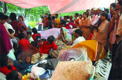 Families vacated the nearby buildings, after Mondays building collapse incident at Lalita Park in New Delhi