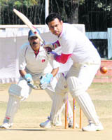 A batsman in action at the Inter-Departmental Cricket Tournament at Ambedkar Stadium in Dehrdun on Wednesday.