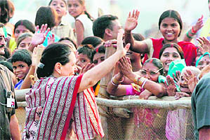 Congress president Sonia Gandhi at an election rally in Bihar on Wednesday. 