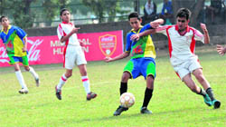 A football match in progress at Sector 17 in Chandigarh on Thursday. 