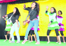Students perform at the founders day of the Marshall School in Dehradun on Thursday