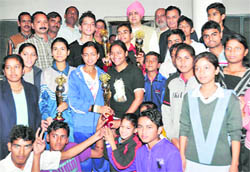 Winners of the Shri Guru Ram Rai Sahodaya Complex Inter-School Badminton Tournament in Dehradun on Thursday.