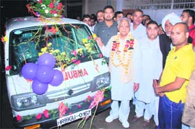 Revenue Minister Shivcharan Lal Sharma launches an ambulance for his NIT Assembly constituency in Faridabad