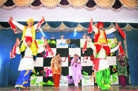Students perform bhangra during the annual function, organised by the commerce department, at RKMV College in Shimla on Thursday