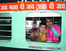 A special train carrying Vaishno Devi pilgrims leaves for Jabalpur at Jammu railway station on Thursday.