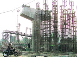 The ongoing work on the Lakkar Bridge in Ludhiana.