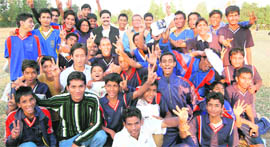 Winners of the District Level Handball Championship for sub-junior and junior boys in Dehradun on Friday.
