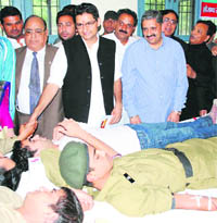 Rohtak MP Deepender Singh Hooda at the blood donation camp in Gurgaon on Friday. 
