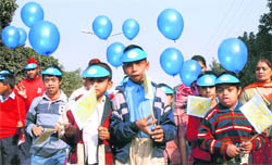 Special children hold an awareness rally in Jalandhar on Friday.