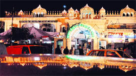 The illuminated Sector 34 gurdwara on the eve of Gurpurb on Saturday