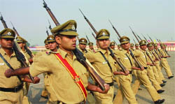 The 34th batch of Delhi police sub-inspectors during the Passing Out Parade at Jharoda Kalan Parade Ground in New Delhi on Saturday. 