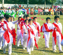 Tiny tots of Bengal Sappers Nursery Knox Memorial Nursery School participate in the annual sports day at Roorkee on Saturday