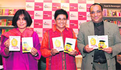 Kiran Bedi, her co-author Pavan Choudary and publisher Anu Anand at the launch of their book in Gurgaon.
