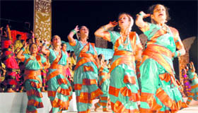 Students of St Josephs Convent School present an item during the golden jubilee celebrations of the institution in Bathinda on Saturday.