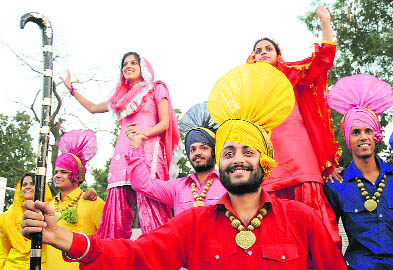 Students performs bhangra during the PEC Fest 2010 at Sector 12 in Chandigarh on Sunday.