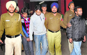 The three youths arrested on theft charge at the Sector 36 police station in Chandigarh on Sunday.