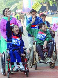 Physically challenged children at the marathon