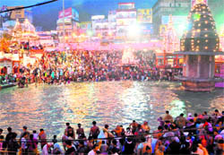 A view of the Ganga aarti at Har-ki-Pauri in Haridwar