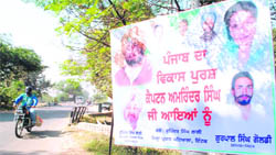 A hoarding put up by Congress leaders to welcome Capt Amarinder Singh in Patiala during his visit to the city on November 26.