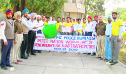 Ropar Yuva Kendra holds a rally marking the United Nations World Day of Remembrance for Road Traffic Victims on Sunday.