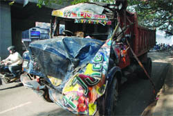 The truck involved in the mishap in New Delhi