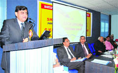 Dr KK Khandelwal, additional principal secretary to CM, speaks at a seminar in Sonepat.