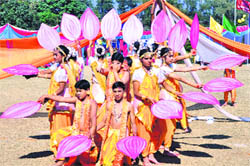 Students perform at the 10th sports meet of GRD Academy in Dehradun on Tuesday.