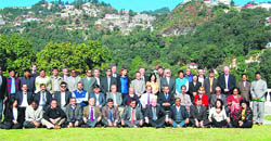 Members of the ICIMOD support group and other scientists during a visit to Dhanaulti near Mussoorie on Tuesday.
