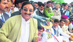 Chief Minister Ramesh Pokhriyal Nishank addresses a gathering at Ramnagar in the Kumaon region