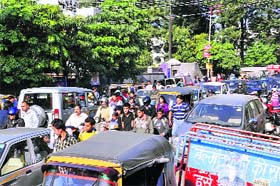 A scene of traffic jam in front of a school on the Rajpur Road in Dehradun