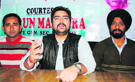 Varun Magotra,general secretary of the NSUI, addresses mediapersons in Jammu