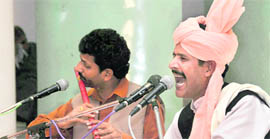 Pakistani singer Khadim Hussain Warsi and flutist Amjad Ali perform at PAU in Ludhiana on Tuesday.