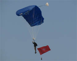 A parachute jumper performing at the Army mela-2010, which concluded at Government Rajindra College on Wednesday