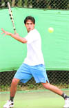 Maninder of Haryana in action during a match at the CLTA courts in Chandigarh 