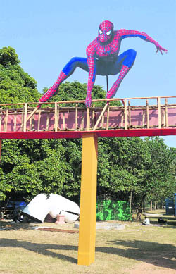 A Spiderman cutout at Leisure Valley, Sector 10, ahead of the Chandigarh Carnival, beginning Friday.Tribune photo: Manoj Mahajan 