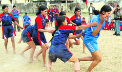 A kabaddi match in progress at the state-level games held at Inter College, Balawala, near Dehradun,