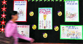 Posters on road-safety prepared by students for the police department on display at the GCW campus