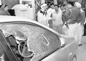 A police team inspects the spot where the clash took place at Saini Vihar, Zirakpur