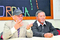 Brig SS Patwal (retd) and SS Pangti of the Winter Games Federation of India address a press conference in Dehradun 