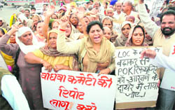 PoK refugees hold a rally at Meheshpura Chowk in Jammu