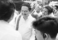 New Chief Minister of Andhra Pradesh Nallari Kiran Kumar Reddy (C) is welcomed by his supporters as he arrives to visit the Nizam Institute of Medical Science (NIMS) on Thursday. Kiran was administered the oath by Governor ESL Narasimhan at a simple ceremony at the Raj Bhavan.