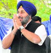 Punjab Deputy CM Sukhbir Badal at a SAD meeting in Mohali on Thursday.