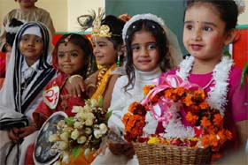 Tiny-tots of Radiant Kids Playway school during a fancy dress competition in Bathinda on Friday