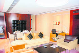 GVK suite has a brightly done-up living area