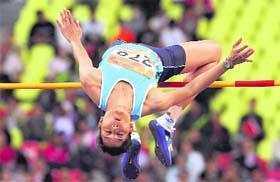 Indias Sahana Kumari competes in the women's high jump on Friday. 