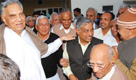 Former Speaker of the Lok Sabha Bal Ram Jakhar meets old friends and supporters during a reception at Abohar.