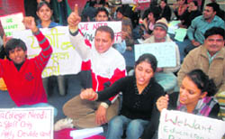 Students of Yoga College, Sector 23,Chandigarh, protest in support of their demands