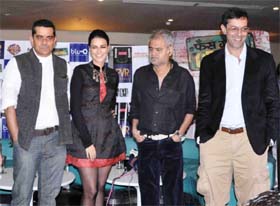 The team of upcoming Bollywood film, 'Phas Gaye Re Obama', promotes the movie in Gurgaon on Saturday