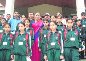 Uttarakhand Governor Margarat Alva with students from J&K