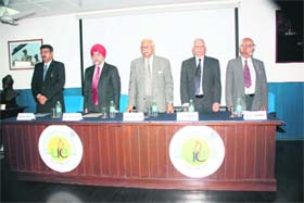 Former Chief Justice of India JS Verma (centre) along with other dignitaries at the Law Day celebrations of the Petroleum University near Dehradun
